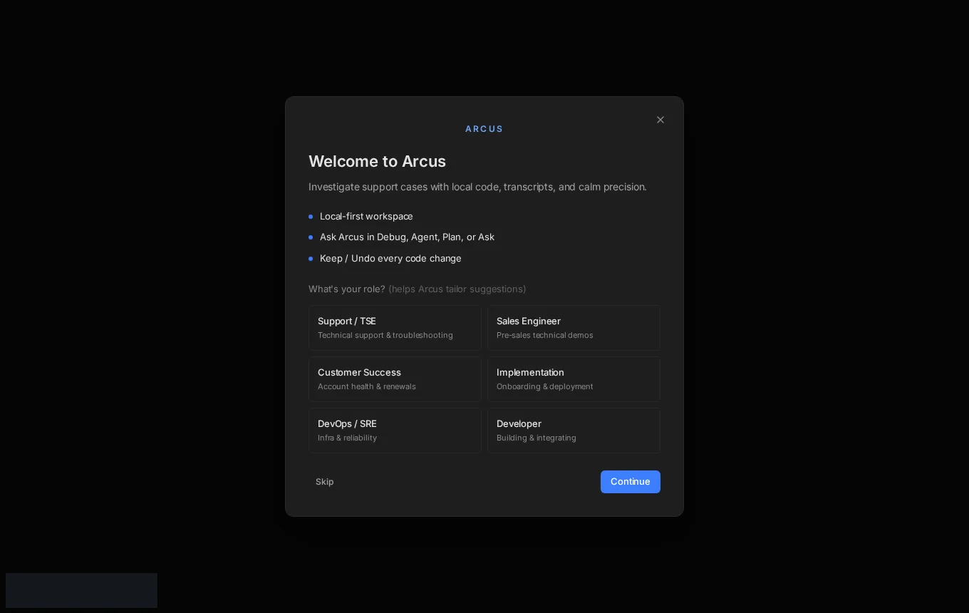First-run welcome and role picker in Solvaro